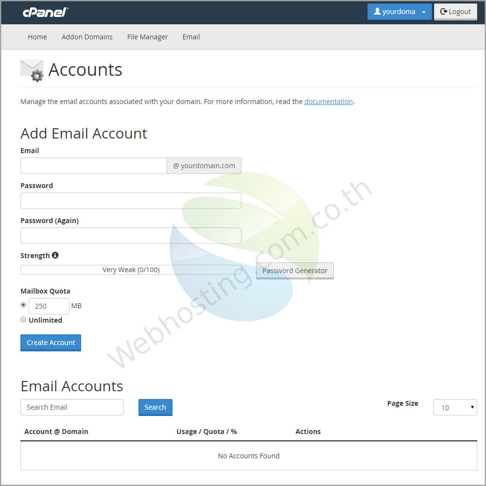 Cpanel web hosting แนะนำหน้าจอ cpanel screen - ระบบจัดการเว็บโฮสติ้งด้วย Cpanel-การจัดการรายชื่ออีเมล์,Email  Account Management