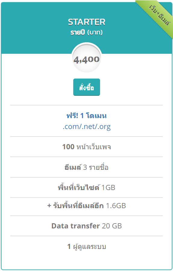 แนะนำ เว็บไซต์สำเร็จรูป สำหรับองค์กร ธุรกิจ - Standard plan ฟรีโดเมนเนม ฟรี SSL พร้อมการใช้งานอีเมล์ในชื่อโดเมนของคุณ 3 รายชื่อ - เพียง 4,400 บ./ปี - best web site builder service in thailand บริการดี ดูแลดี 